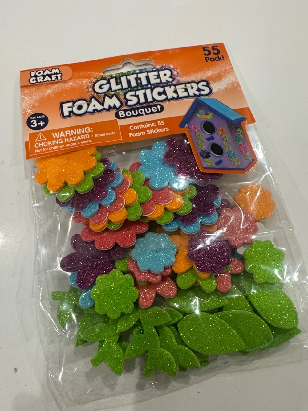 6/22 Glitter Foam Stickers Bouquet - Multicolor Flower & Leaf Pack